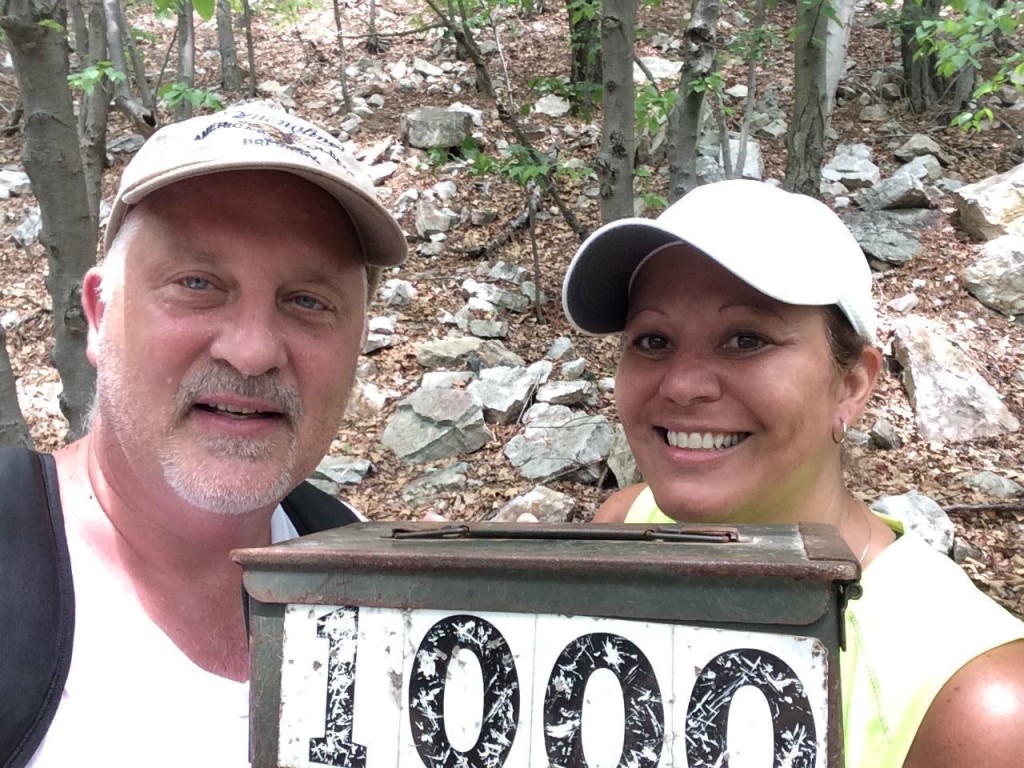 Geocachers kidcard and friend with the 1000 Steps Cache